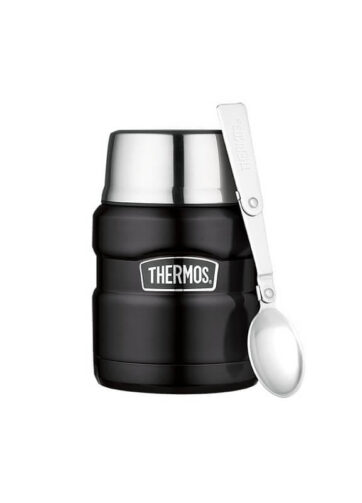 Thermos Style Termoska na jídlo se skládácí lžící a šálkem - matně černá, 470 ml