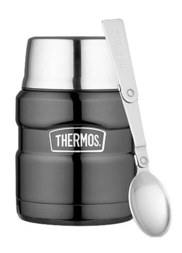 Thermos Style Termoska na jídlo se skládácí lžící a šálkem - metalicky šedá, 470 ml