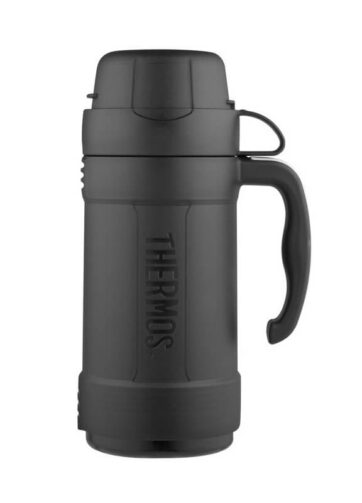 Thermos Skleněná termoska s jedním šálkem - černá, 0,5 l