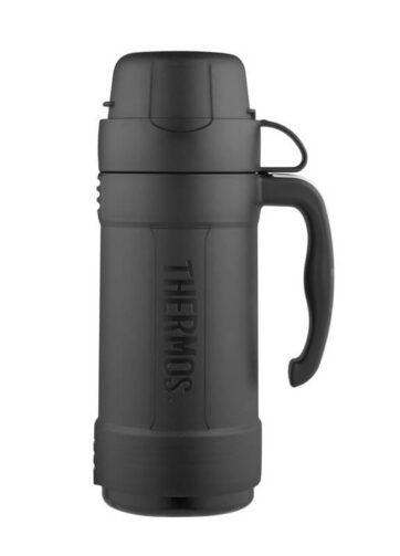 Thermos Traditional Skleněná termoska s jedním šálkem - černá, 0,75 l