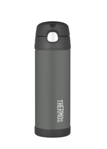 Thermos Dětská termoska s brčkem - černá, 470 ml