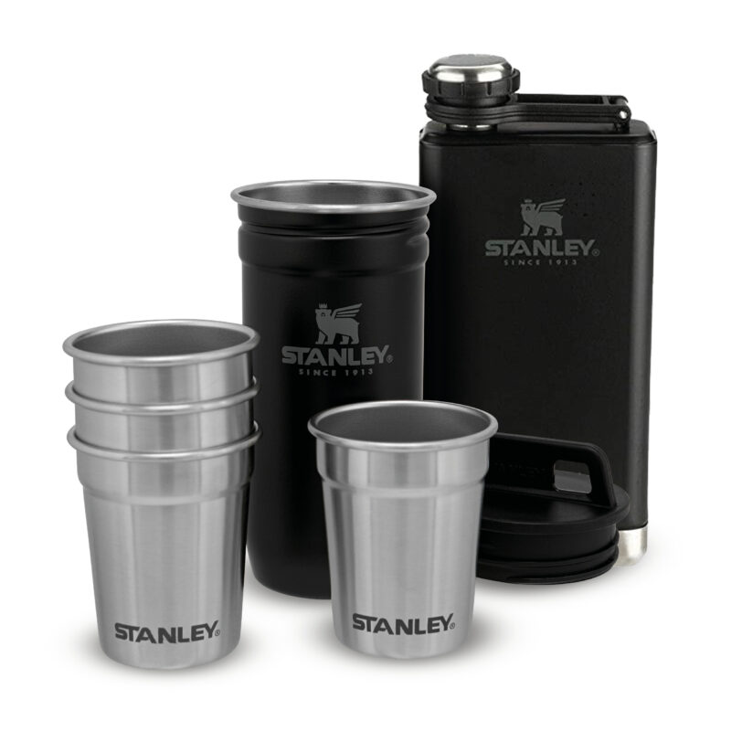 STANLEY Dárkový set s panáky placatka/butylka The Pre-Party Shot Glass + Flask Set Black Pebble - Obrázek 5