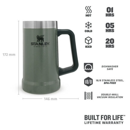 STANLEY Korbel na pivo The Big Grip Beer Stein 700 ml Hammertone Green