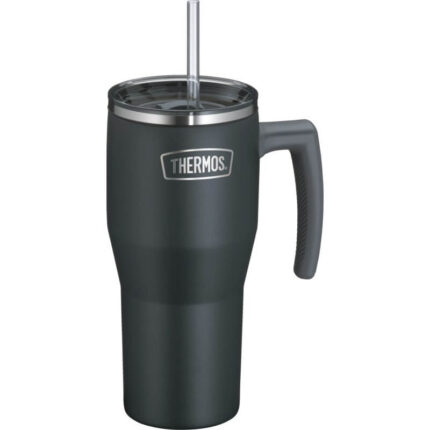 Thermos Refreshing Termohrnek s madlem a brčkem – matně černá, 0,85 l