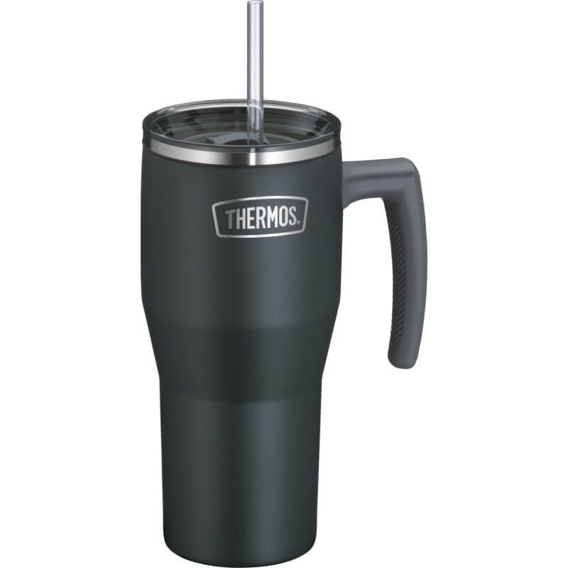 Thermos Refreshing Termohrnek s madlem a brčkem – matně černá, 0,85 l