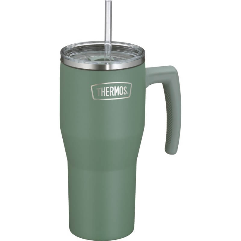 Thermos Refreshing Termohrnek s madlem a brčkem – matně zelená, 0,85 l