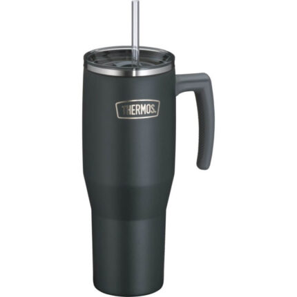 Thermos Refreshing Termohrnek s madlem a brčkem – matně černá, 1,1 l