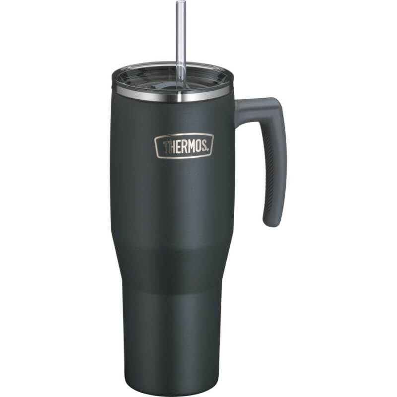 Thermos Refreshing Termohrnek s madlem a brčkem – matně černá, 1,1 l