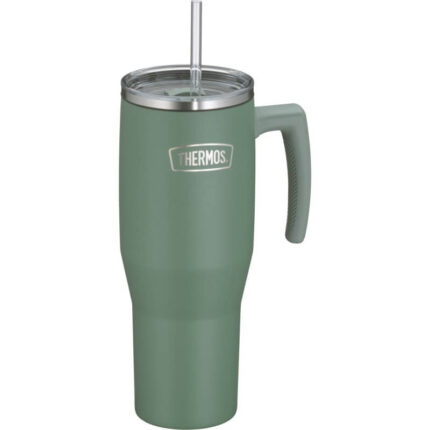 Thermos Refreshing Termohrnek s madlem a brčkem – matně zelená, 1,1 l